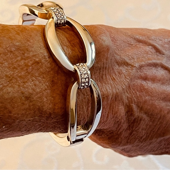 Two Sparkling Silver-Tone Rhinestone Magnetic Closure Bangle Bracelets - Picture 9 of 15